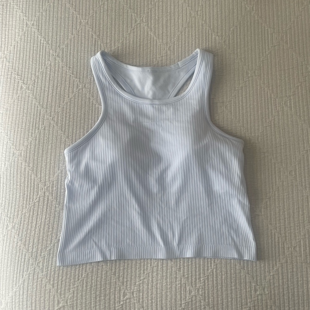 Lululemon Ebb to Street Cropped Racerback Top Pastel Blue Size 10